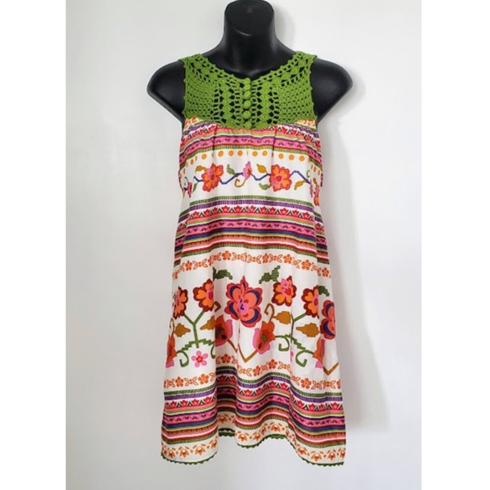 Flying Tomato Lightweight Cotton & Crochet Floral Boho Dress Size S